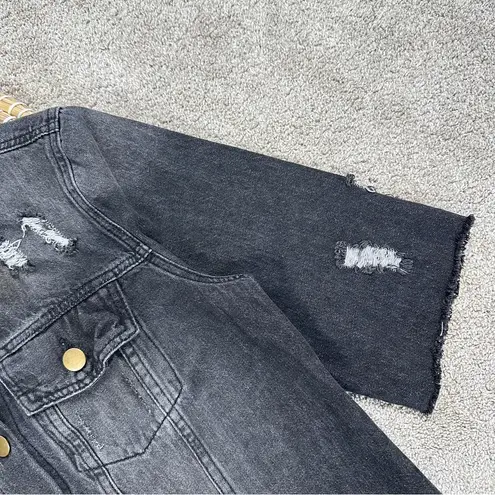 K. Jordan Women’s Cotton Long Destructed Jean Jacket Dress in Black Wash M Size M