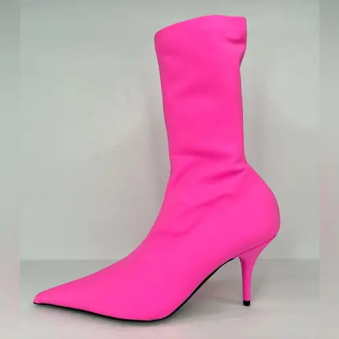 Balenciaga Knife Bootie Spandex Matt Fluo Pink Kitten Heel Barbie Boots EU 37
