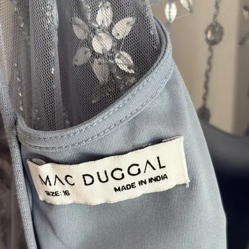 Mac Duggal Blue High Neck Sleeveless Embellished A Line Cocktail Dress Size 16