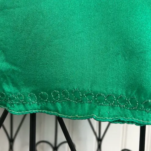 Heart Moon Star Brown and Green Ruffle Sleeve Silk Mai Tie Top Size M