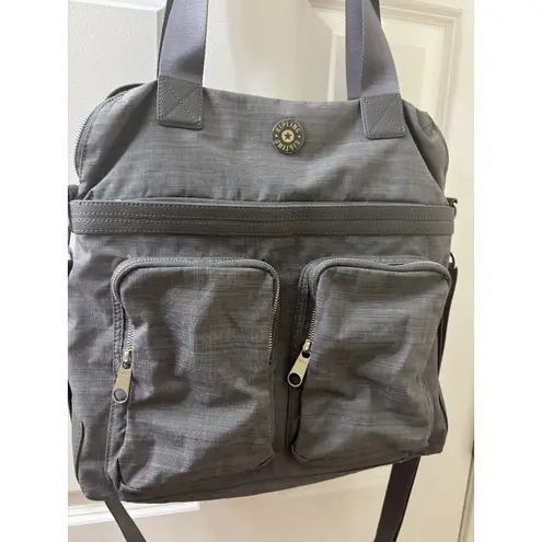 Kipling Rare GRAY Nylon BIG Pocket FRONT Large Weekend Travel Tote Bag