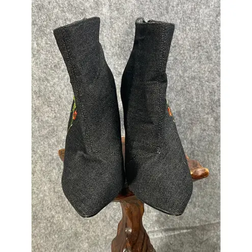 Cape Robbin Black Embroidered Rose Stiletto Booties Dual Zips Size 8.5