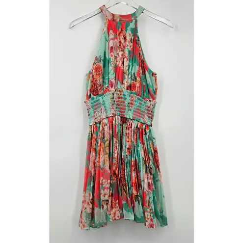 Rococo Sand Pleated Floral Mini Dress Womens Size Small NEW Green