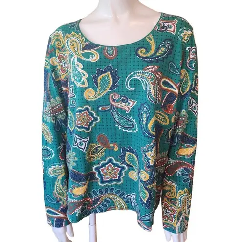 kim rogers Multicolored Paisley Patterned Long Sleeve Tee Shirt (XL)