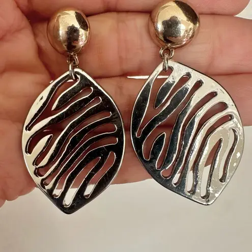 Silver and gold tone post drop earrings