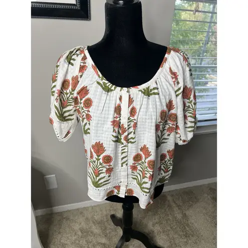 Saylor Blouse Small Short Puffy Sleeve Poppy Fields Size XS Cotton