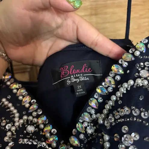 Blondie Nites Navy blue Dress with Beaded Bodice embellished size 21