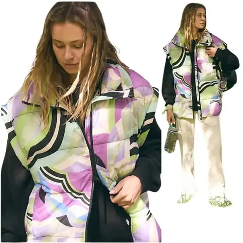 NWOT Free People FP Movement In A Bubble Patterned Puffer Vest Women's XS Active White