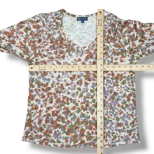 Democracy Printed Wide V Neck Ruffle Snap Cuff Long Sleeve Top Beige Medium