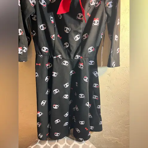Unique Vintage PANDA Black Dress White Red Accents zip back M retro vintage fun