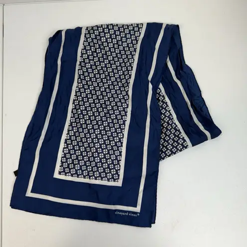 Vineyard Vines  Silk Feel Scarf Oppenheimer Funds Blue White Rectangle 56x10.5