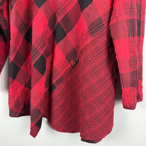Habitat Top Women M Red Black Plaid Long Sleeve Asymmetric Tunic Lagenlook Artsy