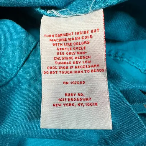 Ruby Rd Jacket Womens 14 Teal Blue Green Beaded Button Front Southwestern Coat