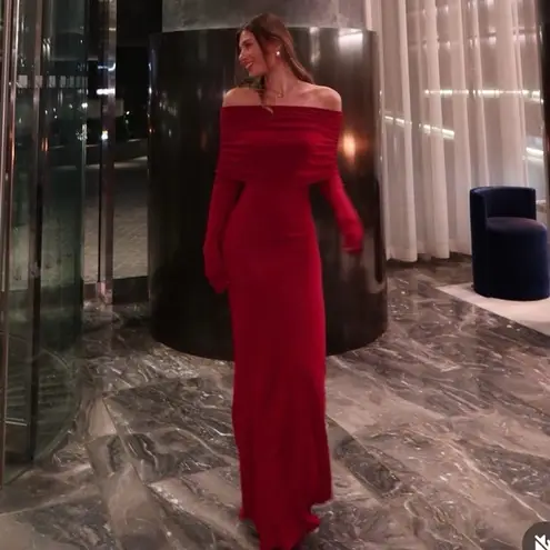 LPA NWT Marren Maxi Off-Shoulder Long Sleeve Red Dress