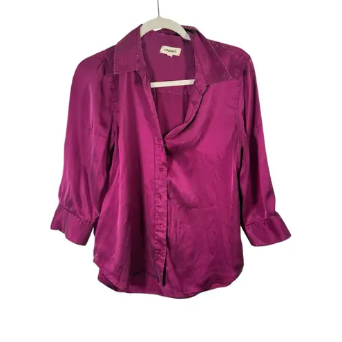L'Agence Purple 100% Silk Button Up Blouse 3/4 Sleeve Career FLAW Womens Medium - Image 2