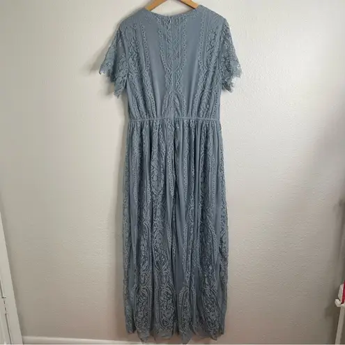 Merokeety Dusty Blue Lace Maxi Dress Extra Large