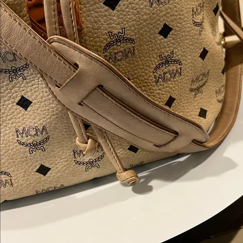 MCM Beige and Black Logo Shoulder Bag with COA