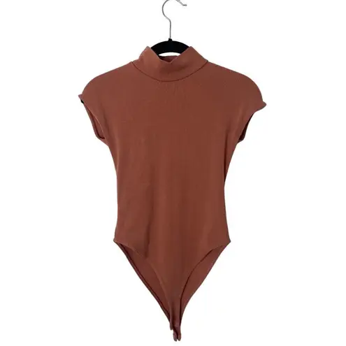 ZARA  Ribbed High Neck Short Sleeve Bodysuit Size S Rust Brown