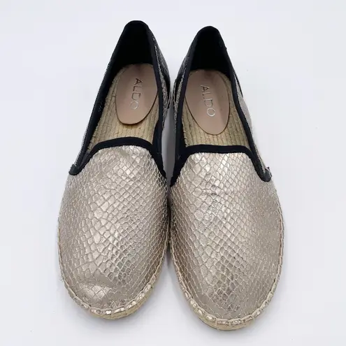 ALDO  Gold Black Snakeskin Reptile Print Flat Slip On Espadrilles Women's Size 10