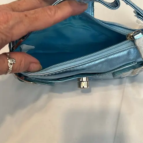 NWT Moda Bella Metallic Blue Handbag and Wallet Set perfect festival size