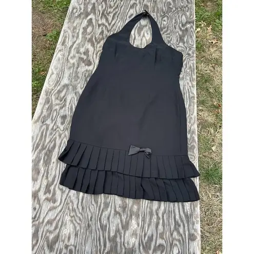 Amanda Smith Black Halter‎ Dress Women’s Size 12 Pleated Hem Back Zip Fairy Fall