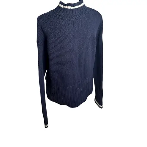Veronica Beard Wool Blend Lancetti High Neck Ribbed Sweater Navy M