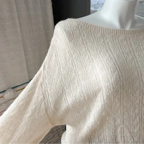 ZARA  Beige Pointelle Wool Blend Boat Neck Oversized Pullover Sweater XS-S