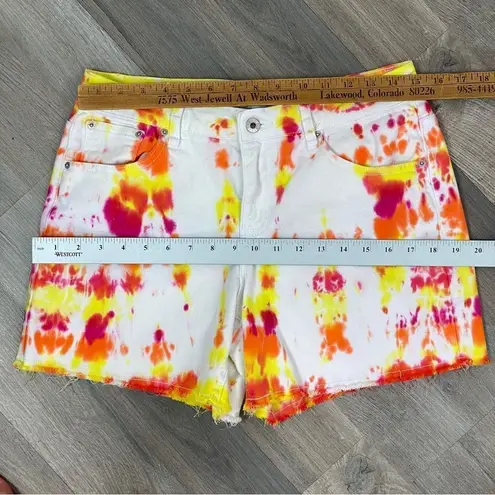Earl Jean Tie Dye Raw Hem Jean Shorts White Orange 10