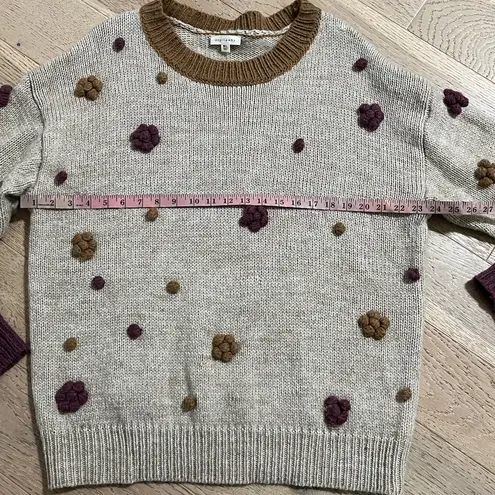 AndTheWhy Pom Pom Knit Sweater M/L Wool Blend Boho Cottagecore Neutral Tan Size L