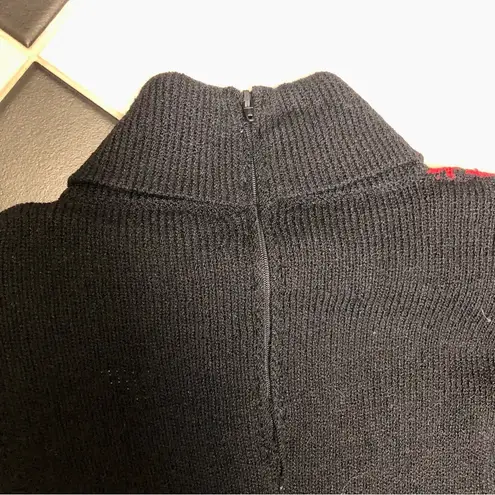 Lillie Rubin Vintage 80s Turtleneck Sweater Houndstooth Black Red Gold Buttons S