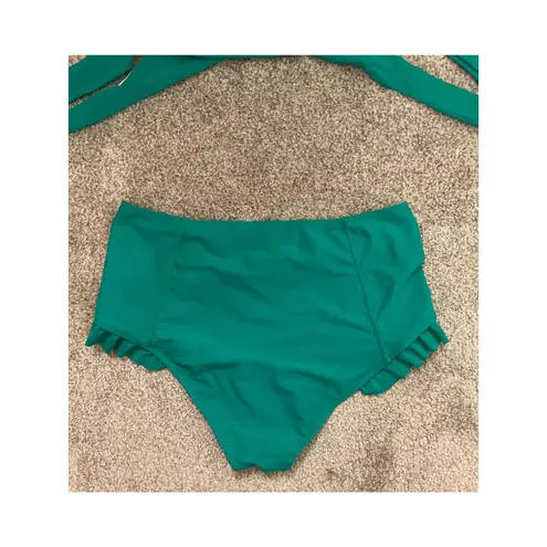Shekini Women's Cross Wrap Ruffle Hight Waisted Green Bikini, L Size L