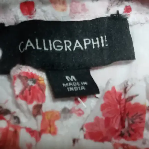 NWT Red and White Smocked Puff Sleeve Blouse with Tie Front Size M