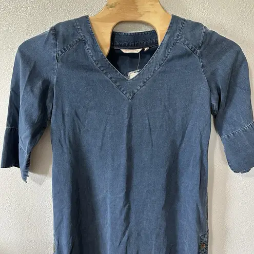 Soft Surroundings NEW Size Medium Positano Getaway Dress Denim Blue Side Buttons