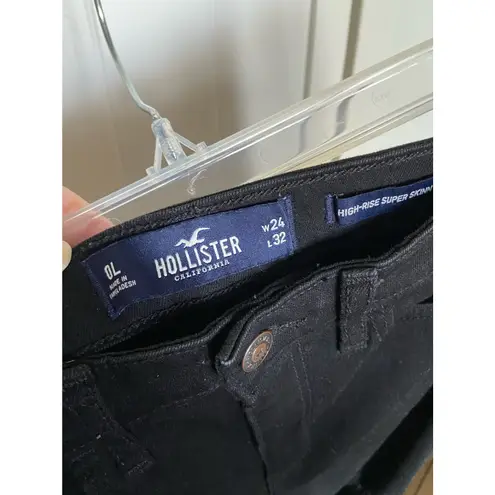 Hollister  Womens Black Jeans Sz‎ 0 Long High Rise Super Skinny Distressed Ripped