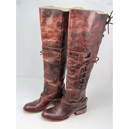 Union Of Angels Womens Boots Brown Leather Over The Knee Zip Lace Up Tall US 6