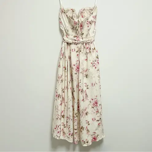 V Chapman The Valentina English Rose Ivory Pink Floral Strapless Midi Dress 14