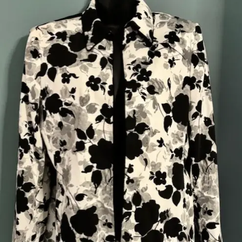 Preston & York Blazer 10 Black White Gray Floral Open Career Whimsygoth Modern