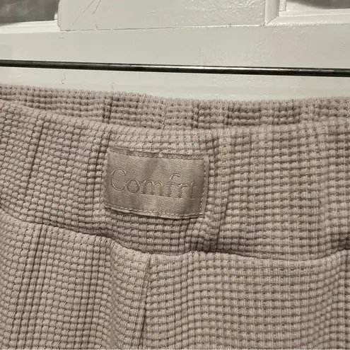 Comfrt Waffle Lounge Pant XS Wide Leg Sweatpants Neutral Pull On Comfy Pants Tan