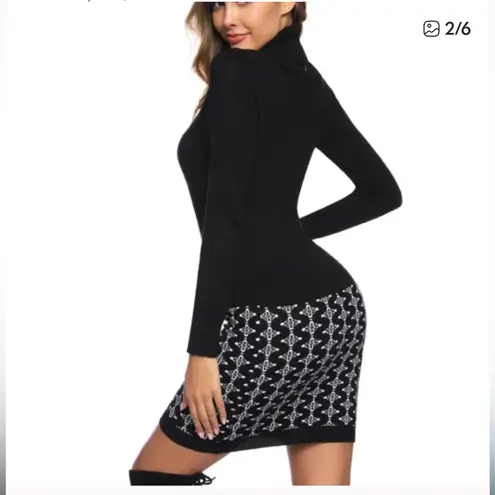 Casual/ Comfortable And Warm Hem Patchwork Sweater Dress Black Size XXL