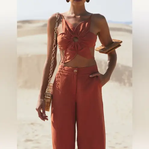 Cult Gaia NWT Rachel Adjustable Tie Top Floral Spice Brown M ASO Ariana Grande