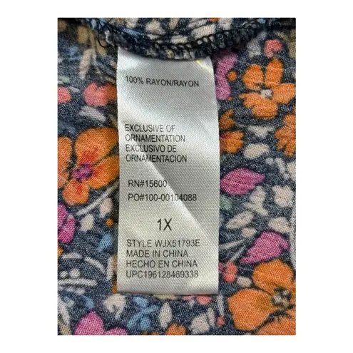 Democracy Floral Print Dress 3/4 Sleeve V Neck Pullover Womens Plus Size 1X