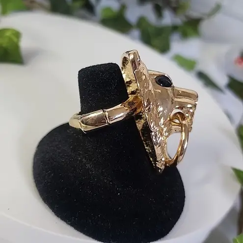 Gold Statement Doorknocker Lion Head Stretch Ring