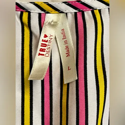 True Destiny tie front striped Vneck blouse