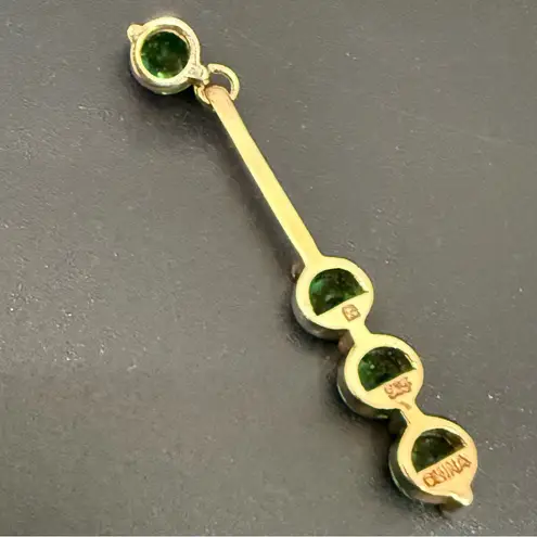 Signed 925 Gold Over Sterling Silver Vermeil Emerald Green CZ Row Drop Pendant