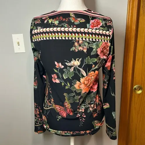 Hale Bob buttery Jersey soft faux wrap top black butterfly size XS