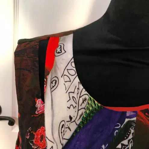 Desigual Womens Vest Nagar Dress 44 Red Orange Black Patterned Sleeveless NWT