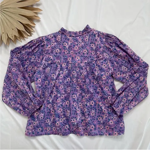 Emerson Fry India Collection Violet Purple Floral Wildflower Emmaline Blouse XS