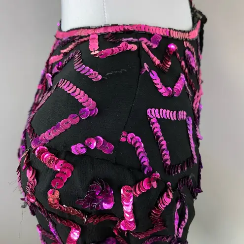 Vintage Silk & Sequin Short Sleeve Blouse Medium Cocktail Black