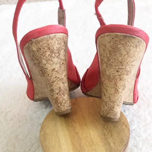 CL by Laundry Coral Fabric Cork Wedge Slingback