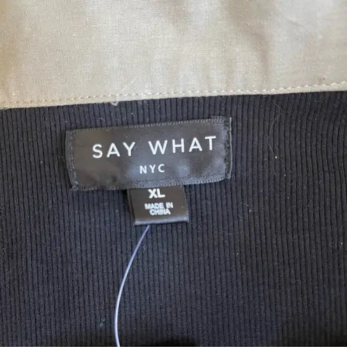 Say What? Say What NYC Cotton Black and Khaki Green mini Dress Bubble skirt Sz XL